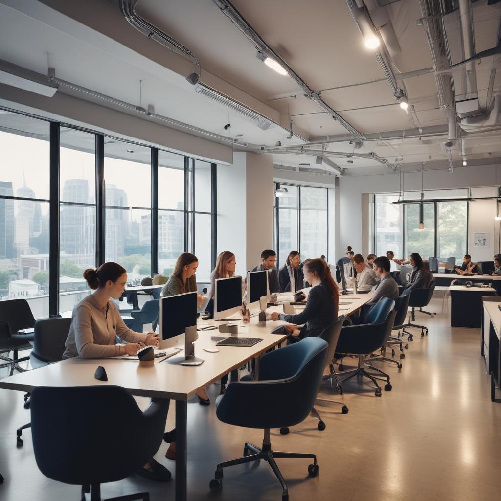 Professional business people collaborating in a modern office setting