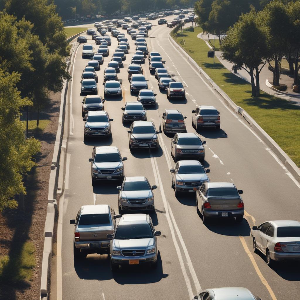 School carpool line with parents in cars picking up students